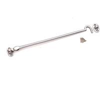 Infinity Decor 12" (300mm) Satin Chrome Heavy Duty Brass Cabin Hook & Eye Silent Catch/Latch/Holder/Back Gate/Shed/Patio Door
