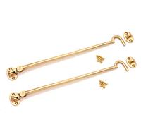 Infinity Decor® 12 inch,300mm Brass Cabin Hook & Eye Weatherproof Silent Door Swivel/Catch/Latch/Lock for Window, Garden, Garage, Gate etc.. in Polished Brass for Internal & External use- Pack of 2