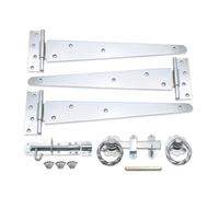 Infinity Decor 14” (350mm) Tee Hinges (3) with Twisted Ring Latch and Brenton Bolt Wooden Gate Ironmongery Kit Zinc for Shed Door Garage Gate