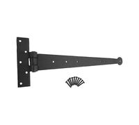 Infinity Decor 15" 375mm Traditional Hand Forged Wrought Iron T Hinge Penny End in Black Beeswax Finish for Wooden Outdoor Gate- Sold Individually