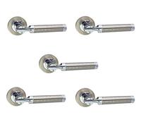 Infinity Decor 5 Sets of Layton Straight Lever on Rose Door Handles Pack - Solid Zamac Dual Tone Polished Chrome & Satin Nickel - Interior use