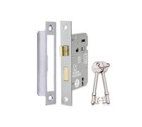 Infinity Decor 63mm & 75mm Mortice Sash Lock with Reversible Catch & Key for Internal & External Doors - Warrington Certified & Fire Protected. (Satin Chrome, 63mm)