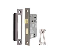 Infinity Decor 63mm & 75mm Mortice Sash Lock with Reversible Catch & Key for Internal & External Doors - Warrington Certified & Fire Protected. (Black Nickel, 63mm)