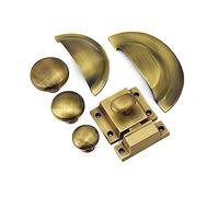 Infinity Decor Antique Brass Mushroom Knobs, Cup Shell Pulls and Cupboard Catch for Kitchen Cabinet Doors (Small Cup Pull)