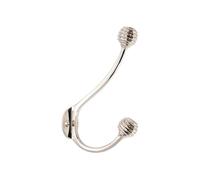 Infinity Decor Beehive Double Wall Mount Hook Polished Nickel Finish Premium Zinc Alloy Twin Arm Hanger Classic Art Deco Inspired Storage for Entryway, Bathroom and Bedroom