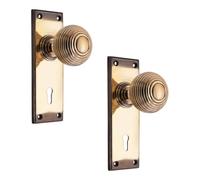 Infinity Decor Beehive Knob on Backplate Lock Handle Pack Aged Brass 150mm