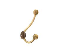 Infinity Decor Beehive Twin Coat Hook in Aged Brass Finish Antique Style Solid Metal Hanger Decorative Double Wall Rack 145mm for Coats Hats & Robes