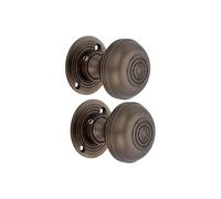 Infinity Decor Bloxwich Ribbed Design Aged Bronze Mortice Round Rim Door Knobs Unprung Pull Handles Set 50mm - Ideal for Interior & Exterior Use