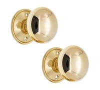 Infinity Decor Bun Shape 50mm Mortice Rim Door Knobs on Round Rose Pair in Polished Brass Finish - Pull Handles Ideal for Interior and Exterior Use