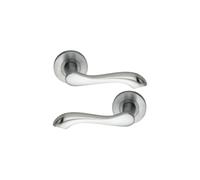 Infinity Decor Caris Pair of Solid Brass Twisted Lever Door Handles on Round Rose Satin Chrome Passage Pull Handles Set - Ideal for Interior and Exterior Doors