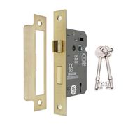 Infinity Decor CE Approved 2.5” Satin Brass 3 Lever Mortice Sash Lock Set Key Locking Security Reversible Catch - for Internal and External Doors