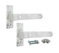 Infinity Decor Cranked or Straight Heavy Duty Hook and Band Iron Gate Hinges Pair - Galvanised Zinc (10'' Cranked (Pairs))