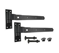 Infinity Decor Cranked or Straight Heavy Duty Hook and Band Iron Gate Hinges Pair in Epoxy Black (2 x 18 CRANKED Hinges)