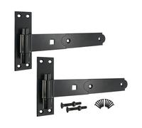 Infinity Decor Cranked or Straight Heavy Duty Hook and Band Iron Gate Hinges Pair in Epoxy Black (2 x 10 Straight Hinges)