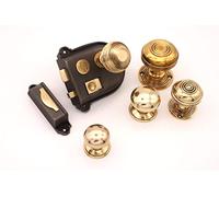 Infinity Decor Cromwell Cast Iron Rim Latch Bath Bedroom Lock Door Knob Handle Sets - Brass (Rim Lock + Cottage 40mm Door Knob)