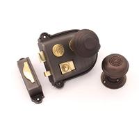 Infinity Decor Cromwell Cast Iron Rim Latch Door Knob Handle Sets Bath Bedroom Lock - Bronze (Rim Lock + Beehive Door Knob)