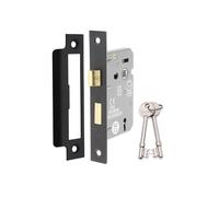 Infinity Decor Fir Matt Black 3 Lever Mortice Sash Lock CE Approved Key Security Door Latch 63mm for Internal and External Doors