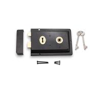 Infinity Decor Fluted Epoxy Black Rim Lock Latch Set - Traditional Iron Locks Security for Garden Gates and External Sheds Doors