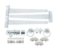 Infinity Decor Garden Gate Kit 12” Tee Hinges (3) Plain Ring Latch, Brenton Bolt Wooden Barn, Shed Doors, Garage Gate Fittings Kit Galvanized Zinc