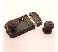 Infinity Decor Gothic Old Vintage Style Cast Iron Large Rim Bathroom & Bedroom Door Latch Lock with Choice of Aged Bronze Rim Knobs Set (Rim Lock + Bloxwich Small Knob)
