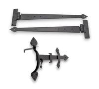 Infinity Decor Gothic Wrought Iron 18” Arrow End T Hinge with Suffolk Thumb Door Latch Pack Beeswax Hand Forged Kit Ideal for Wooden Gate, Shed, Barn