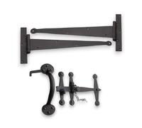 Infinity Decor Hand Forged 18” Penny End T Hinge with Suffolk Thumb Latch Heavy Duty Hinge Knuckles Door Pack Beeswax Kit - for Wooden Gate Door