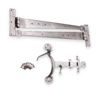 Infinity Decor Hand Forged Wrought Iron 18” Penny End Tee Hinge with Suffolk Thumb Door Latch Pack Pewter Kit for Wooden Gate, Shed, Barn Door