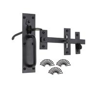 Infinity Decor Heavy Duty 7” Iron Suffolk Door Gate Latch Catch Lock Set with Thumb Piece for Security in Epoxy Black Finish for Outdoor Use