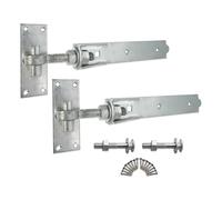 Infinity Decor Hook and Band Hinges Straight/Cranked/Adjustable - for Garden or Garage Gates - Galvanised (2xAdjustable Hinges, 12 Inch)