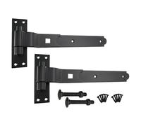 Infinity Decor Hook and Band Hinges Straight/Cranked/Adjustable, for Garden or Garage Gates in Epoxy Black (2xCranked Hinges, 12 Inch)