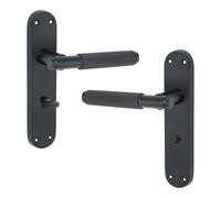 Infinity Decor Knurled Internal Lever Latch Privacy Door Handle on Backplate Pair Matt Black Bathroom Handles 185mm - Ideal for Interior & Exterior Doors