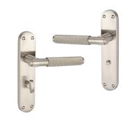 Infinity Decor Knurled Internal Lever Latch Privacy Door Handle on Backplate Pair Satin Nickel Bathroom Handles 185mm - Ideal for Interior & Exterior Doors