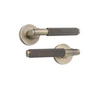 Infinity Decor Matt Antique Knurled Lever Door Handles on Sprung Rose Pack - Pull Doors Handle for Interior & Exterior Doors