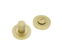 Infinity Decor Modern Style Knurled Textured Bathroom Privacy Thumb Turn with Emergency Release Toilet WC Latch Lock Satin Brass Finish for Interior Exterior Toilet Doors