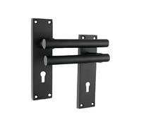 Infinity Decor Modern Style Straight Lever Lock Door Handle on Rectangular Keyhole Backplate Pair in Matt Black Finish - Suitable for Internal & External Doors