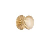 Infinity Decor Mushroom Cabinet Knob on Reeded Round Backplate Satin Brass | Contemporary Solid Brass 32mm Wardrobes, Dressers, Drawers Pull Handles for Kitchen, and Bedroom Cupboard Door
