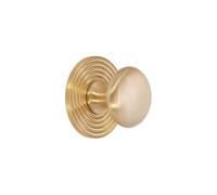 Infinity Decor Mushroom Cabinet Knob on Reeded Round Backplate Satin Brass | Contemporary Solid Brass 25mm Wardrobes, Dressers, Drawers Pull Handles for Kitchen, and Bedroom Cupboard Door