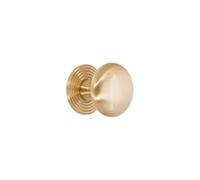Infinity Decor Mushroom Cabinet Knob on Reeded Round Backplate Satin Brass | Contemporary Solid Brass 40mm Wardrobes, Dressers, Drawers Pull Handles for Kitchen, and Bedroom Cupboard Door