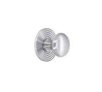 Infinity Decor Mushroom Cabinet Knob on Reeded Round Backplate Satin Chrome | Contemporary Solid Brass 25mm Wardrobes, Dressers, Drawers Pull Handles for Kitchen, and Bedroom Cupboard Door