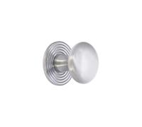 Infinity Decor Mushroom Cabinet Knob on Reeded Round Backplate Satin Chrome | Contemporary Solid Brass 32mm Wardrobes, Dressers, Drawers Pull Handles for Kitchen, and Bedroom Cupboard Door