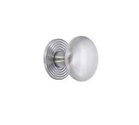 Infinity Decor Mushroom Cupboard Knob Reeded Round Backplate Satin Chrome | Contemporary Solid Brass Cupboard Door, Wardrobes, Dressers, Drawers 40mm Pull Handles for Kitchen, and Bedroom Furniture