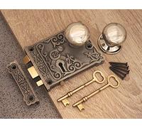 Infinity Decor Nickel Door Knob Set-Antique Cast Iron/Brass Door Rim Sash Lock Floral 5 Design (Cottage Small)