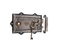 Infinity Decor Old English Traditional Iron Davenport Rim Lock with Key Security in Pewter Antique Finish Surface Door Latch Lock Set for External Garden Shed Gates or Doors