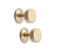 Infinity Decor Oxford Ribbed Design Polished Brass Mortice Round Door Knobs unsprung Pull Handles Set 60mm - Ideal for Interior & Exterior Use