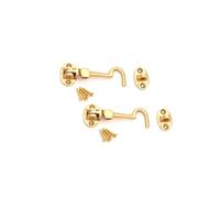 Infinity Decor Pack of 2, 3" (75mm) Heavy Duty Brass Cabin Hook & Eye Silent Catch/Latch/Holder/Back Gate/Shed/Patio Door in Various Finishes (Polished Brass)