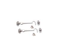 Infinity Decor Pack of 2 Heavy Duty Satin Chrome 4" (100mm) Cabin Hook & Eye Silent Catch Door Latch Lock for Gate Shed Patio Window Garden Gate