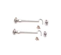 Infinity Decor Pack of 2 Heavy Duty Satin Chrome 6" (150mm) Cabin Hook & Eye Silent Catch Door Latch Lock for Gate Shed Patio Window Garden Gate
