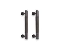 Infinity Decor Pack of 2 Solid Brass Knurled Pattern T Bar Cabinet Drawer Handles Gunmetal Grey Cupboard Pulls 160mm - for Interior Cabinet and Drawer