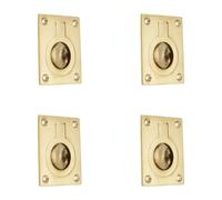 Infinity Decor Pack of 4 Flush Ring Pull Handle Hatch 60mm x 50mm Polished Brass Recessed Furniture Pull - Ideal for Windows, Wardrobe, Cabinet, Cupboard Door