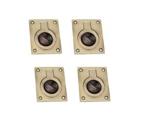 Infinity Decor Pack of 4 Flush Ring Pull Handle Hatch Antique Brass Recessed Furniture Pull - Ideal for Doors Windows Wardrobe Cabinet Cupboard Door